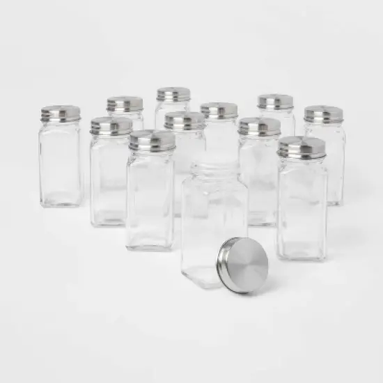 3oz 12pk Square Spice Jar Set - Threshold&trade;: Glass Spice Jars with Lids, Traditional Style, Hand Wash, Clear, 3.5 Volume image {3}