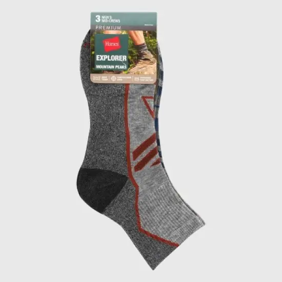 Hanes Premium Men's Peaks Triangle Explorer Ankle Socks 3pk - Gray 6-12 image {2}