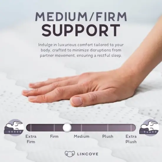 Lincove 12 Inch Spring Hybrid and Memory Foam Mattress - Medium Firm Mattress CertiPUR-US Certified - Adaptive Support, Pressure Relief - Made in USA image {8}