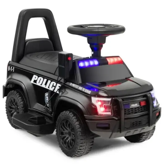 Costway 2-in-1 6V Kids Ride On Police Car Toddler Push Car w/ Megaphone & Siren White\Black image {10}