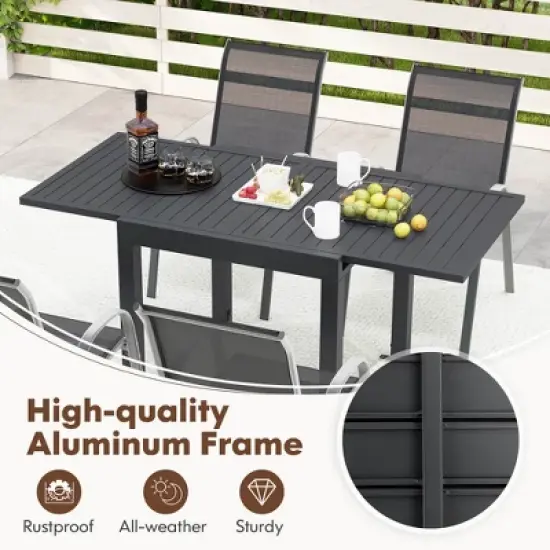 Tangkula 5 PCS Outdoor Dining Table Set w/ Extendable Aluminum Table & 4 Stackable Chairs image {3}