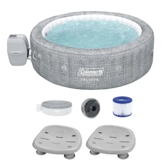 Bestway Coleman Sicily AirJet Inflatable Round Hot Tub with EnergySense Cover & 2 SaluSpa Underwater Non-Slip Pool Spa Seat with Adjustable Legs, Gray image {6}