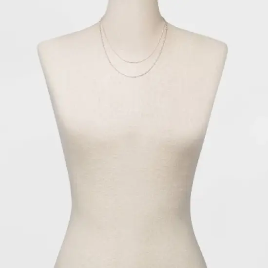 Plated Cable Box and Paperclip Chain Necklace Set 3pc - A New Day&trade; Silver image {1}