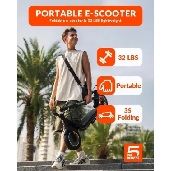 5TH WHEEL V20PRO Electric Scooter - 600W Peak, 18 mph, 12 Mile Range, 265 lbs Capacity, 10" Solid Tires, with Turn Signals image {7}