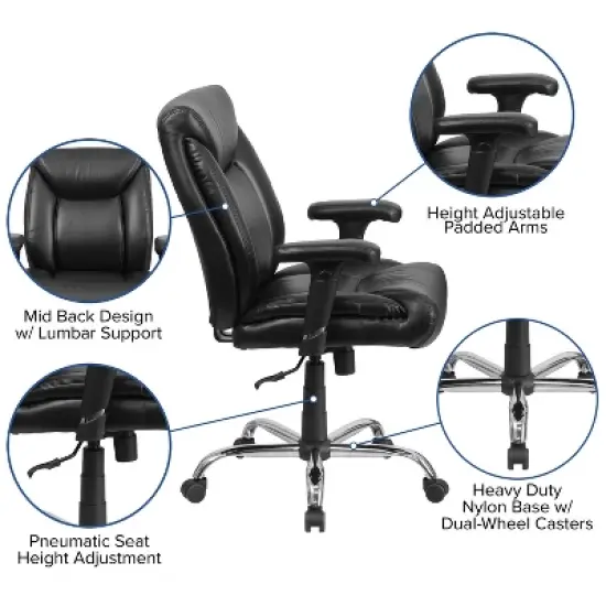 Flash Furniture HERCULES Series Big & Tall 400 lb. Rated Swivel Ergonomic Task Office Chair with Deep Tufted Seating and Adjustable Arms image {2}