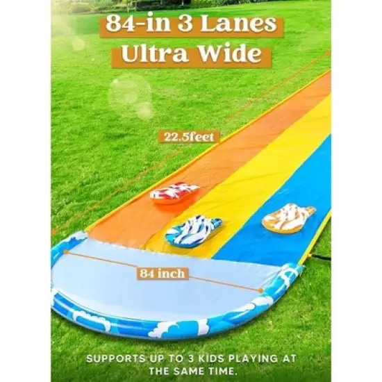 Joyfy 22.5ft Extra Large Triple Lane Water Slides, Summer Lawn Waterslides Toy with Build in Sprinkler for Kids Adults image {7}