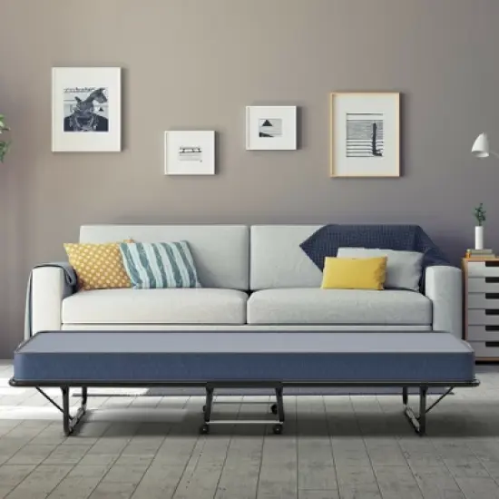 Costway Folding Bed with Memory Foam Mattress Portable Rollaway Guest Cot Memory Foam Navy Made in Ital image {3}