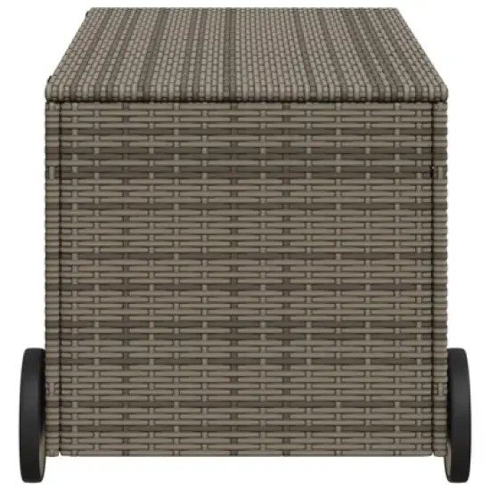 vidaXL Garden Storage Box with Wheels Gray 50.2 Gallon Poly Rattan image {4}