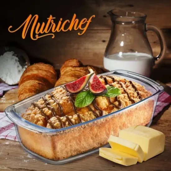 NutriChef 3 Sets High Borosilicate Glass Loaf Pan with Cover - Grip Handles for Easy Carry from Hot Oven To Table, BPA-Free image {6}