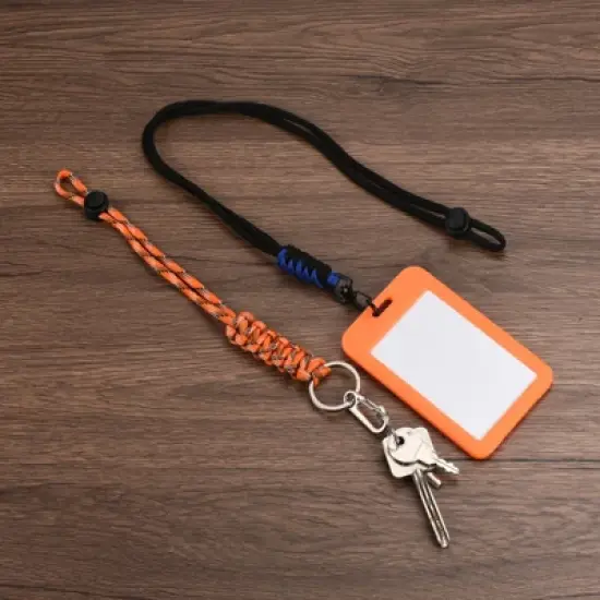 Unique Bargains Braided Wrist Strap Key Whistle Wallet Badge Lanyard 8.7" with Spring O Ring image {5}