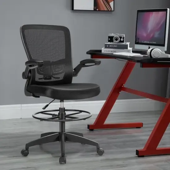 Costway Tall Office Chair Adjustable Height w/Lumbar Support Flip Up Arms image {3}