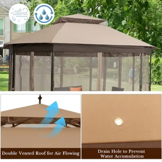 Costway 10' x 12' Octagonal Patio Gazebo Canopy Shelter Double Top W/Netting Sidewalls image {5}