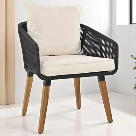 6-Piece Outdoor Wicker Sofa Set with Unique Rope Weaving, Acacia Wood Coffee Table with Ice Bucket, and Ottomans image {8}