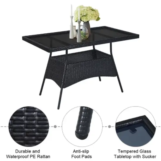 Tangkula 10PCS Rattan Dining Set Cushioned Chair Table w/ Glass Top Furniture Patio image {2}