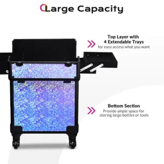 Byootique Rolling Makeup Train Case Cosmetic Trolley Organizer Mermaid Purple image {2}