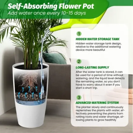 22" Tall Planter Set of 2, Self-Watering Flower Pots for Indoor and Outdoor Use, Large Planters with Built-In Drainage System and Water Level Monitor image {5}