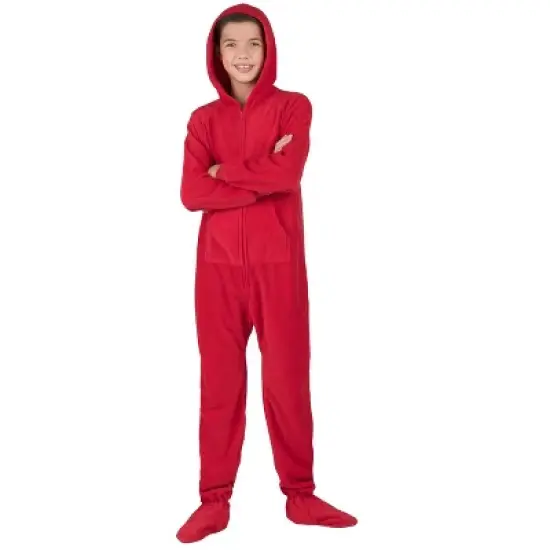 Footed Pajamas - Bright Red Kids Hoodie Fleece Onesie image {2}