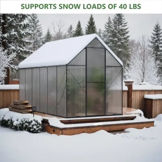 Outdoor 8x12 FT Greenhouse, Heavy Duty Polycarbonate Greenhouse, Greenhouse with Aluminum Frame and Roof Vent-Coolbibila image {3}