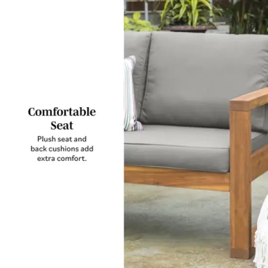 Galia Square Leg Acacia Wood Patio Loveseat with Cushions - Brown - Saracina Home image {17}