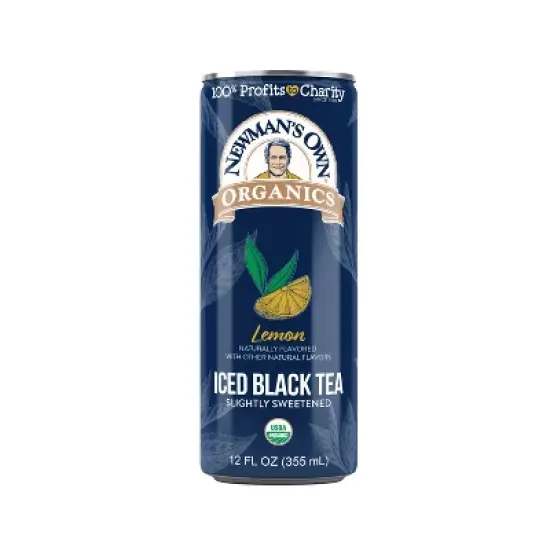 Newman's Own Organics Lemon Iced Black Tea, Slightly Sweetened, Iced Tea Cold Brew 12 Oz Cans, Pack of 12 image {2}