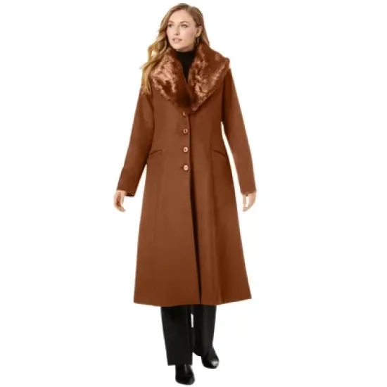 Jessica London Women&rsquo;s Plus Size Long Wool-Blend Coat with Faux Fur Collar image {5}