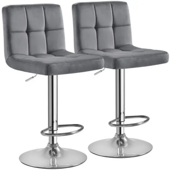 Yaheetech 2pcs Adjustable Modern Velvet Swivel Bar Stool with Backrest And Large Pedestal Base image {6}