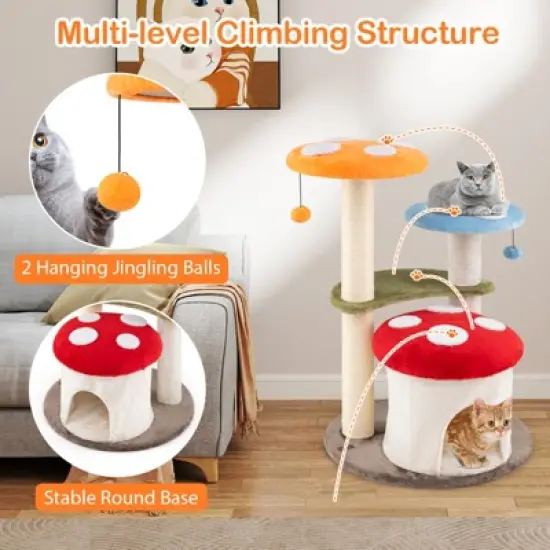 Costway Cute Mushroom Cat Tree Multi-level Cat Tower w/ Sisal Scratching Posts for Indoor Kittens & Cats image {8}