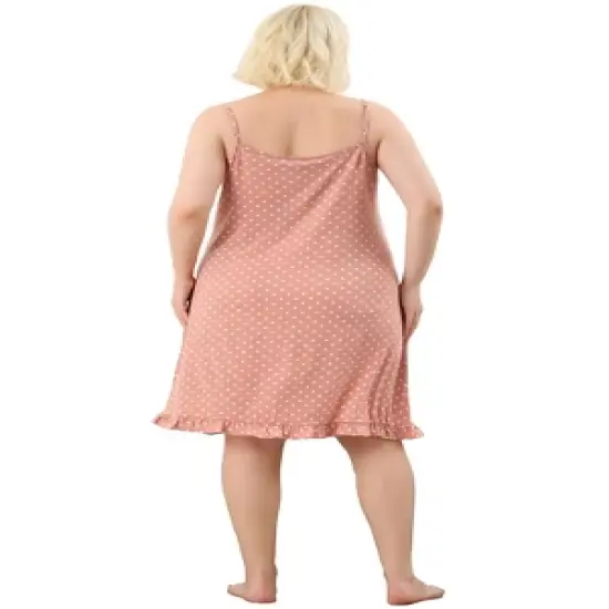 Agnes Orinda Women's Plus Size Comfort Ruffle Hem Polka Dots Sleeveless Nightgown image {4}