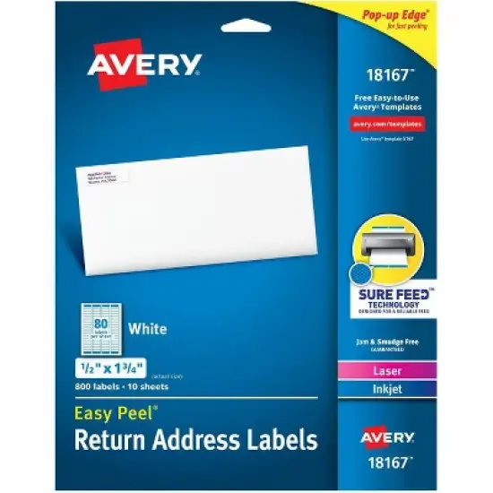 Avery - Laser & Inkjet Return Address Labels - Permanent Adhesive - Rectangle - Paper - White - 800  Labels - 5 Pack image {1}