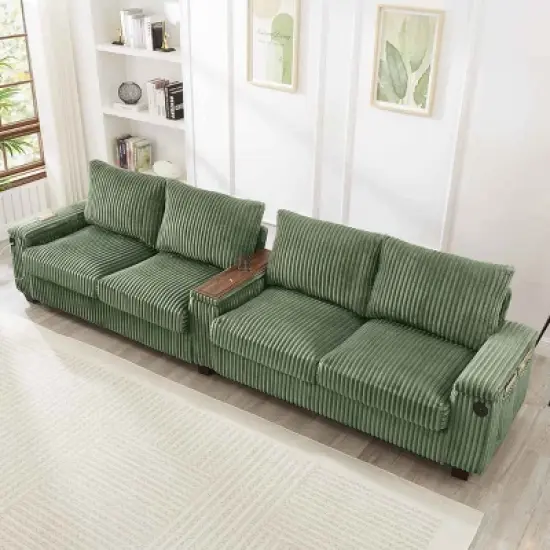 4-Seater Sofa Couch with Hidden Arm Storage, Sofa with USB Ports and Flip-Top Cup Holders, Corduroy Sofa with Plywood Frame-Cuddlewood image {10}