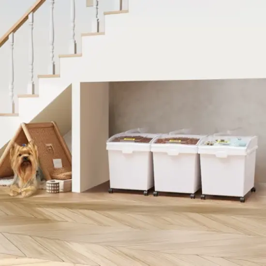 VEVOR Rice Storage Container, 10.5Gallon/40L x3 Capacity Large Dog Food Dispenser Bin, Kitchen Ingredient Grain Cereal Flour Bin, 3 Pack, White image {1}