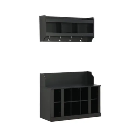 MOEPISY Elegant Hall Tree with Wall Mounted Coat Rack, Entryway Organizer For Hallway, Foyer, Mudroom, Black image {8}