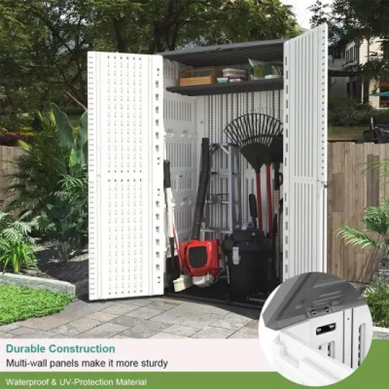 4.17 ft. W x 2.42 ft. D Durable Resin Double layered Storage Shed, Weather-Resistant Outdoor Storage Cabinet for Home, Patio and Garage image {5}