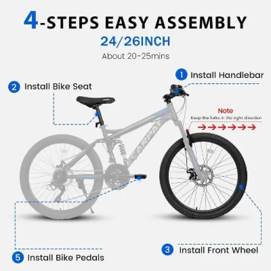 BestParts 24-Inch Mountain Bike with Disc Brakes & 21-Speed Gears, High-Strength Steel Frame Adult Bicycle for Commuting/Trail/Off-Road Cycling, Grey image {2}