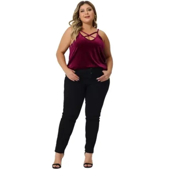 Agnes Orinda Women's Plus Size Criss Cross Spaghetti Strap Fashion Velvet V Neck Camisole image {2}