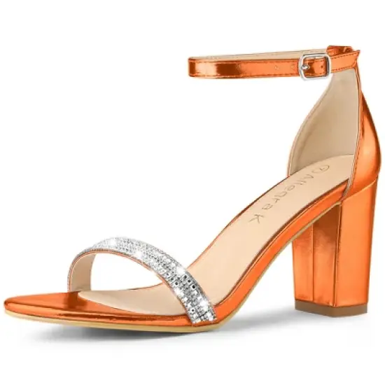Allegra K Women's Rhinestone Ankle Strap Chunky Sandals image {12}