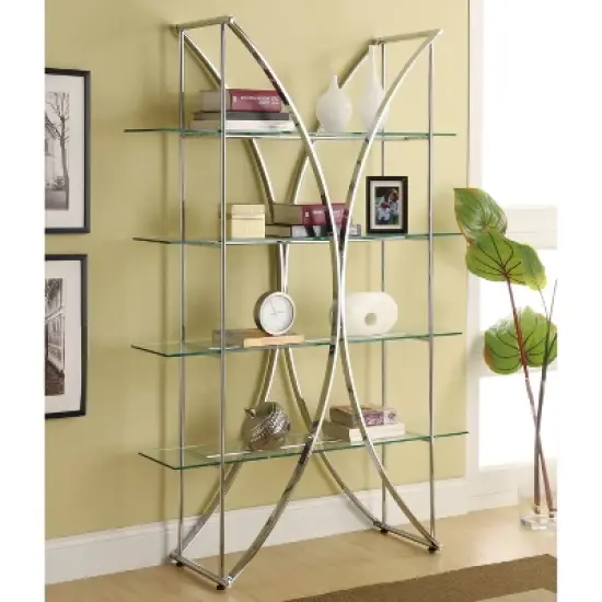 72.5" Contemporary 4 Shelf Bookcase with Glass Shelves Chrome - Coaster image {1}