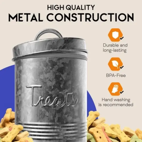 Amici Pet Retro Treats Storage Canister, 72 oz. , Galvanized Metal image {5}