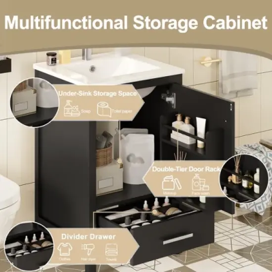 Whisen 30 in. Bathroom Storage Cabinet Bathroom Vanity with 2 Soft Closing Doors and Drawer image {4}