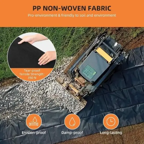 6oz Geotextile Fabric 6ft x 100ft - Heavy Duty PP Non-Woven Landscape Weed Barrier with 350N Tensile Strength & 440N Load Capacity for French Drains image {3}