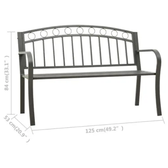 vidaXL Patio Bench 49.2" - Industrial Gray Powder-Coated Steel - Comfortable and Durable Outdoor Furniture with Weather Resistance and Armrests image {5}