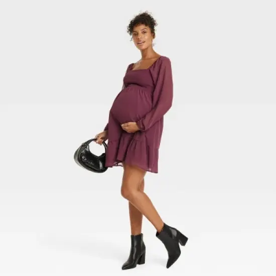Long Sleeve Smocked Chiffon Mini Maternity Empire Waist Dress - Isabel Maternity by Ingrid & Isabel&trade; image {2}