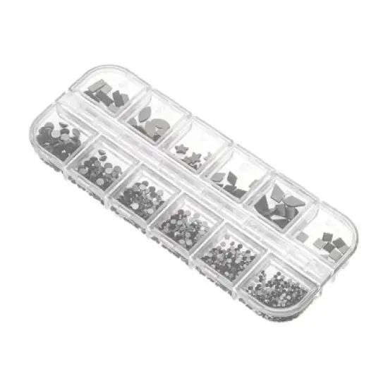 Unique Bargains 12 Grids Rhinestone Nail Supplies Black 1 Set image {4}