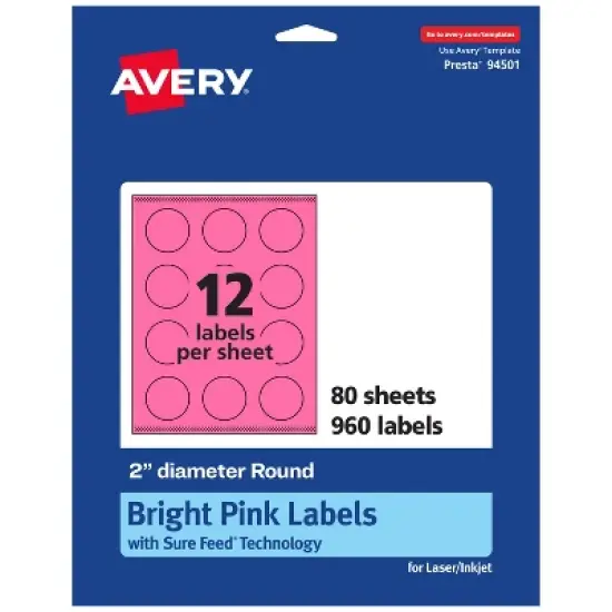 Avery Bright Pink Paper Labels, 2" Diameter Round image {11}