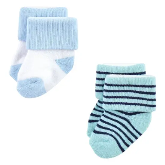 Luvable Friends Baby Boy Newborn and Baby Terry Socks, Mint Navy Stripes 12-Pack image {5}