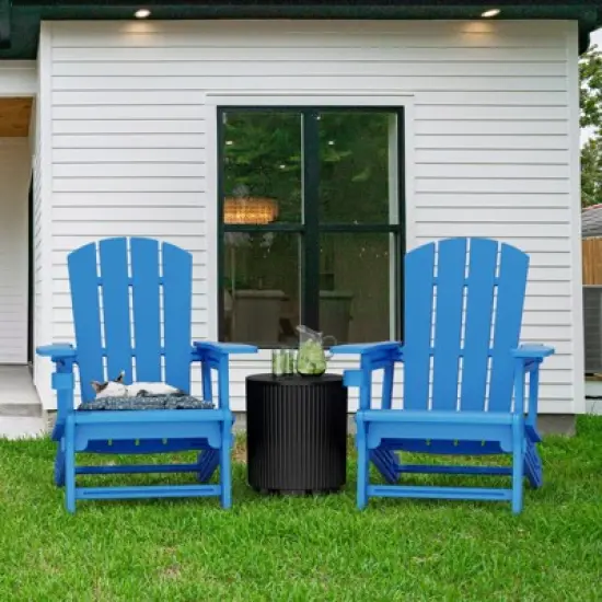 DSVIMOY 2PCS Adirondack Chair with Cup Holder, Outdoor Comfortable Set for Backyard, Blue, 31.4"*29.6"*36.4" image {2}