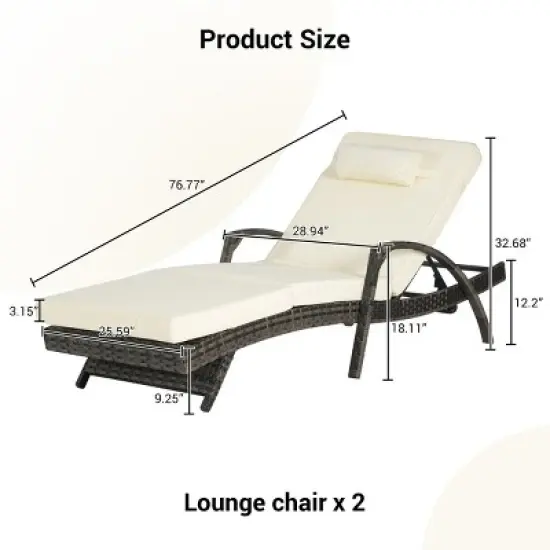 Foldable Wicker Outdoor Patio Chaise Lounge Set Of 2,Outdoor Reclining Lounge Chair Recliner Up To 150&deg; With Cushion And Armrest -Maison Boucle image {3}