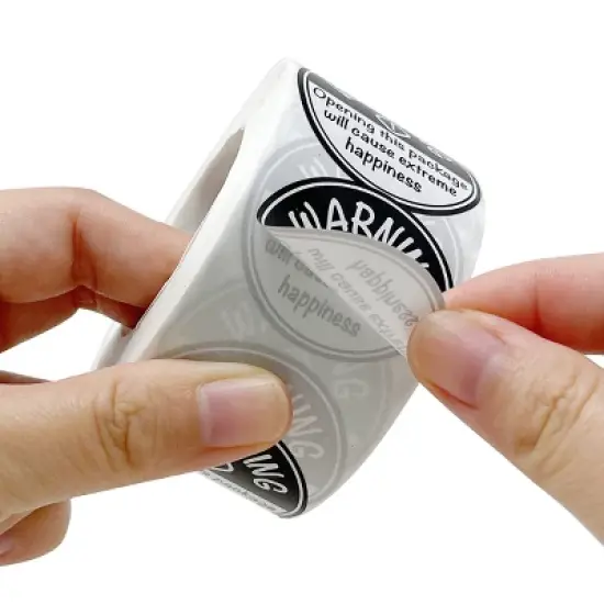 Wrapables 1.5 inch Black Extreme Happiness Warning Small Business Stickers Roll, Sealing Labels for Boxes, Envelopes, Bags and Packages (500pcs) image {2}