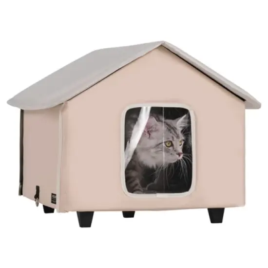 VEVOR Elevated Heated Cat House, Outdoor Kitty Shelter with Adjustable Temperature and Timer, 600D Oxford Cloth Foldable Cat Shelter, Brown (Middle) image {9}