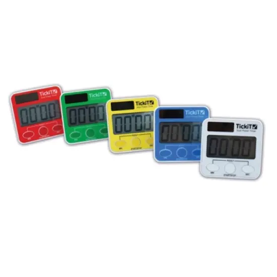 Tickit Dual Power Timers - Set of 5 - Red, Yellow, Green, Blue, White - Solar and Battery Powered Digital Timers image {1}
